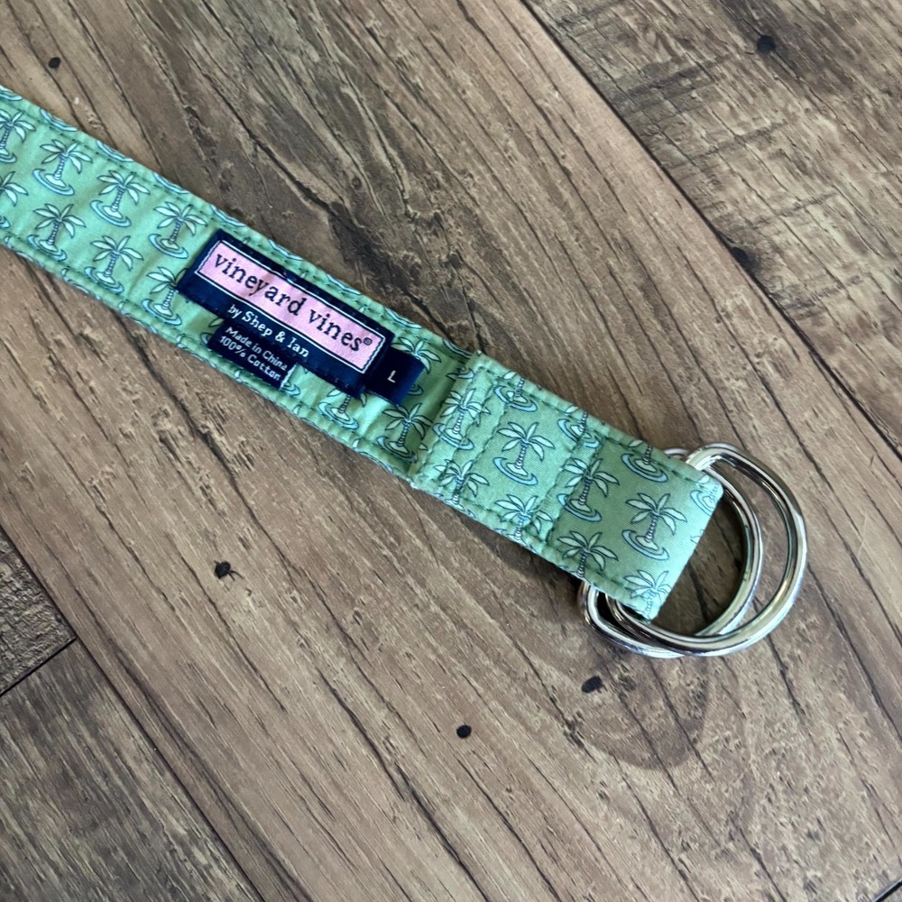 Vineyard Vines Mens Large Green Palm Tree Double D Ring Coastal Waist Belt